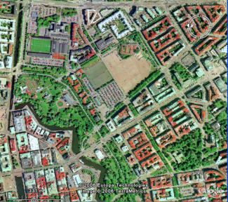 Screenshot of Google Earth showing Gothenburg after the hack.